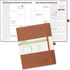 POPRUN Monthly Planner 2026-2027 (Large- 8.5" x 10.5" Soft Cover), 18-Month Calendar Book (Jan.2026 - Jun. 2027), Calendar Planner with Monthly Tabs & Pocket, 100 GSM Paper - Brown