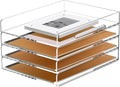 SANRUI 4 Tier Stackable Paper Letter Tray, Acrylic Vertical File Tray A4 Desk Organizer and Accessories Sorter Trays, Clear Workspace Office Supplies Organizers,12inx9.25inx6.6in