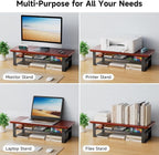 NestNeat Monitor Stand Riser, 24 Inch Computer Monitor Stand for Desk, 2-Tier Wood Desk Shelf Organizer with Storage, Desktop Stand for Laptop/Screen/PC/Printer, Ergonomic Home Office Monitor Stand