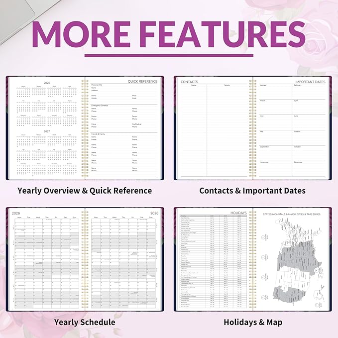 GNL 2026 Planner, Weekly and Monthly Planner January - December 2026, 8.5" x 11" Monthly Planner with Waterproof Flexible Cover, Spiral Binding Notebook with Colorful Tab, Pockets, Bookmark, Rose