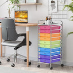 GLACER 10 Drawers Rolling Cart, Storage Cart with w/Removable Drawers & Steel Frame, Utility Mobile Trolley w/Universal Casters & 2 Brakes, Organizer Cart for Home, School, Office (Rainbow)