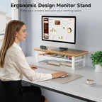 NestNeat Monitor Stand Riser, 24 Inch Computer Monitor Stand for Desk, 2-Tier Wood Desk Shelf Organizer with Storage, Desktop Stand for Laptop/Screen/PC/Printer, Ergonomic Home Office Monitor Stand