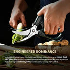 IOPIDHO Heavy Duty Poultry Shears, Kitchen Shears with Non-Slip Handle & Safety Lock, All Purpose Kitchen Scissors for Chicken, Meat Cutting, Turkey, Fish, Vegetables, Spring Loaded, Dishwasher Safe