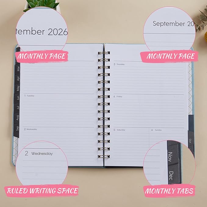 2026 Planner - Weekly and Monthly Planner 2026, Jan 2026 - Dec 2026, 6.4" x 8.5", Daily Planner Calendar Planner with Monthly Tabs, Elastic Closure, Pocket, Notes, Faux Leather Cover Yearly Agenda(Green)