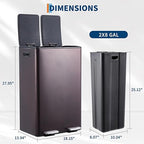 Garvee Dual Trash Can, 16 Gal (2 x 30 l) Stainless Steel Kitchen Garbage Can with Lid and Inner Bucket, Double Compartment Trash and Recycle Bin Combo with Step Pedal for Home Office, Brown