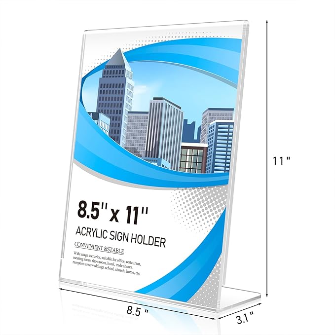 Eocnrhe Acrylic Sign Holder 8.5 x 11 10 Pack, Double-Sided Clear Sign Holder Plastic Stands for Display, Table Sign Stands, L Shape Flyer Holder