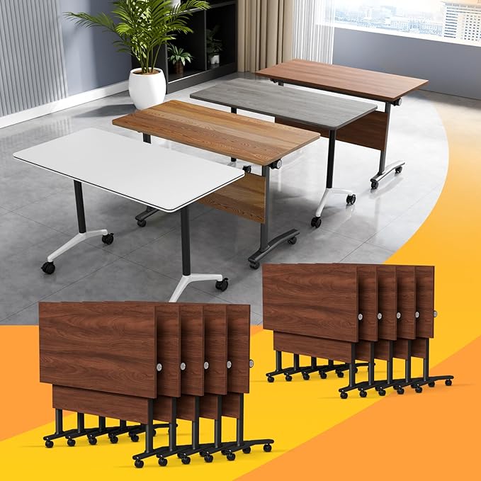 Conference Table Flip Top Mobile Conference Room Tables,Folding Conference Table with Wheels,Large Meeting Training Seminar Table Saving Space for Office Classroom(10D,61'')