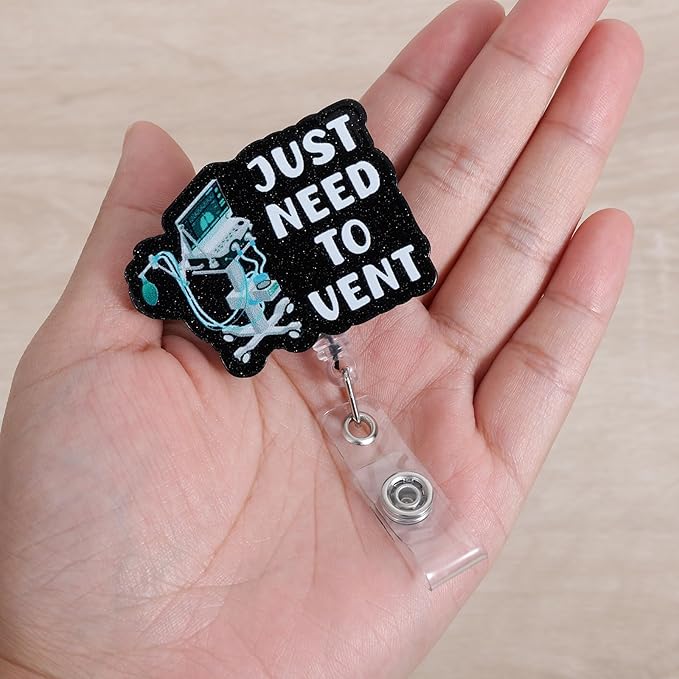 Just Need to Vent Funny Inhaler Badge Reel, Retractable ID Card Badge Holders, Medical Badge Clip for ICU Nurse ED ER Respiratory Therapy RT Intensivist Anesthesiologist CRNA Resident Physician