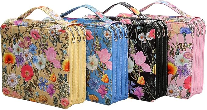Vomgomfom Colored Pencil Case - 124 Slots Pencil Holder with Zipper Closure Twill Fabric Large Capacity Pencil Case for Watercolor Pens or Markers, Pencil Case Organizer for Artist (Yellow Flower)