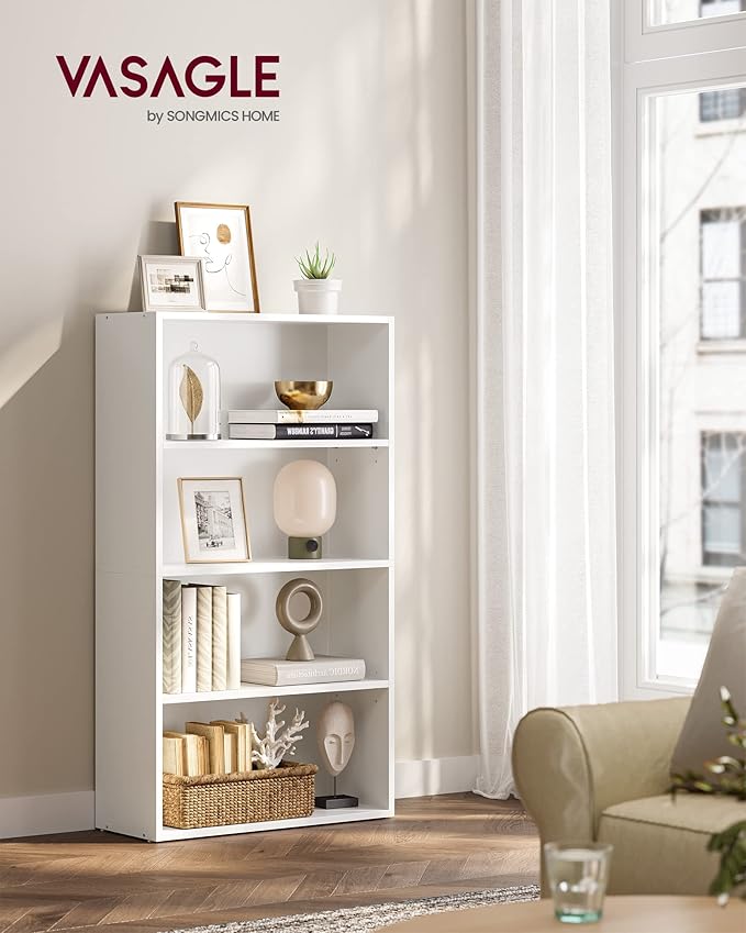 VASAGLE CUSTOS Collection - Bookshelf, 4-Tier Bookcase, Book Shelf, Open Storage Shelf, 9.4 x 23.6 x 42.4 Inches, for Living Room, Home Office, Dinning Room, Cloud White ULBC164T14 | Bookcase, Book Shelf, Open Storage Shelf, for Living Room, Home Offic...