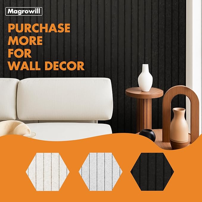 Cork Board Tiles for Wall with Push Pins, Removable 36" x 24" Slat Bulletin Board Sets, Adhesive Pin Board | Magrowill 6 Packs Felt Panels for Office Home Classroom Dorm Interior Wall Decor, Black