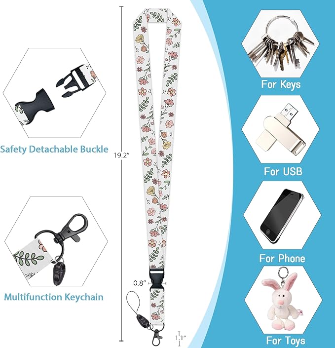 Teacher Badge Holder with Retractable Lanyard, Flower Lanyards for ID Badges Name Tags Vertical Card Holder, Breakaway Lanyard Badge Reel Retractable, Teacher Nurse Workers Women Office Gifts