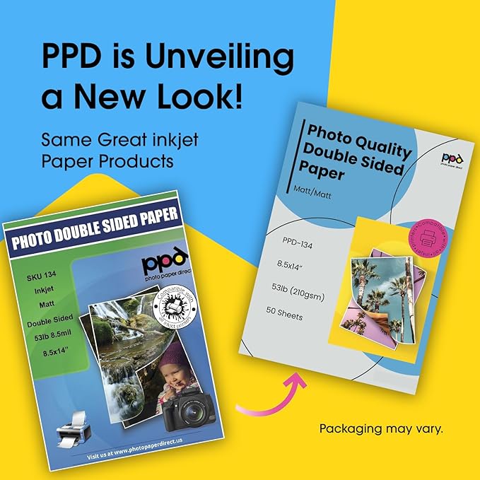 PPD Double Sided Photo Paper, Matte Brochure Paper 8.5 x 14 for Inkjet Printer, 210 gsm, 9 mil Legal Paper Size for Magazine, Flyer, Presentation, Program, Instant Dry & Water Resistant (50 Sheets)