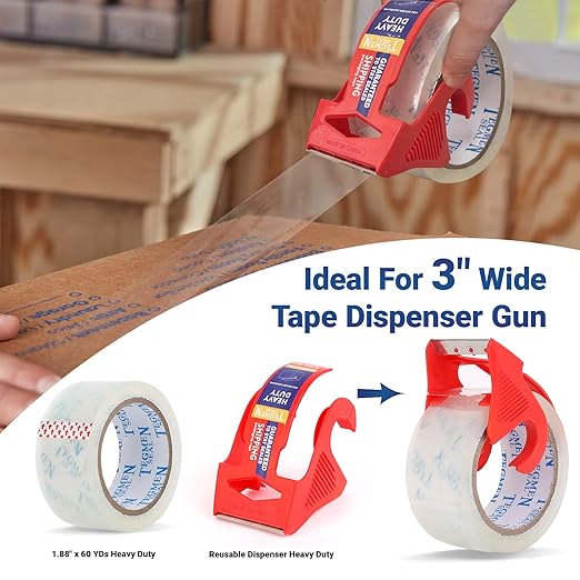 TegmenSeal Heavy Duty Clear Packing Tape with Dispenser Combo for Shipping, Moving & Storage,Thicker Clear Packing Tape, 1.88 inches Wide, 60 Yards Per Roll, 12 Pack 720 Total Yards
