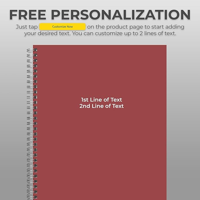 Custom Spiral Notebook Journals with a Maroon Colored Cover - 6 Pack of 8.5" x 11" – College Ruled, Hard Cover, 50 Sheets Per Book – For Journaling, Office, School Supplies, etc.