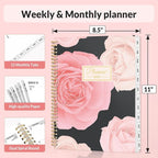 SUNEE 2026 Planner, Weekly and Monthly Calendar Planner, January 2026-December 2026, Daily Agenda with Tabs, Note Pages, Spiral Binding, 8.5"x11", Colorful Flowers
