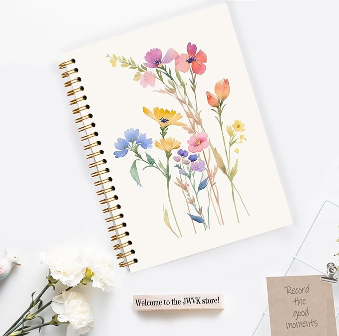 JWVK Vintage Wild Flower Botanical Plant Notebook 06,Rustic Spring Floral Cottagecore Notebook Journal for Work Office School Student Teacher,Hardcover Spiral Notebook 5.5x8.8
