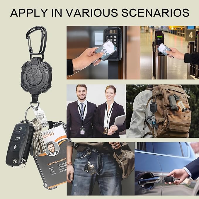 AIDSOTOU Badge Holder Retractable Clip Heavy Duty Carabiner Badge Reel Keychain with Breakaway lanyards for id Badges Cool Tactical ID Cards Holder