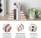 Karibiber Marble Book Ends, Non-Skid Bookends for Shelves, Composite Bookend with Natural Stone, Heavy Duty Book Stopper, Collected CDs and Oversized Books Organizer, White & Red Decorative Bookends