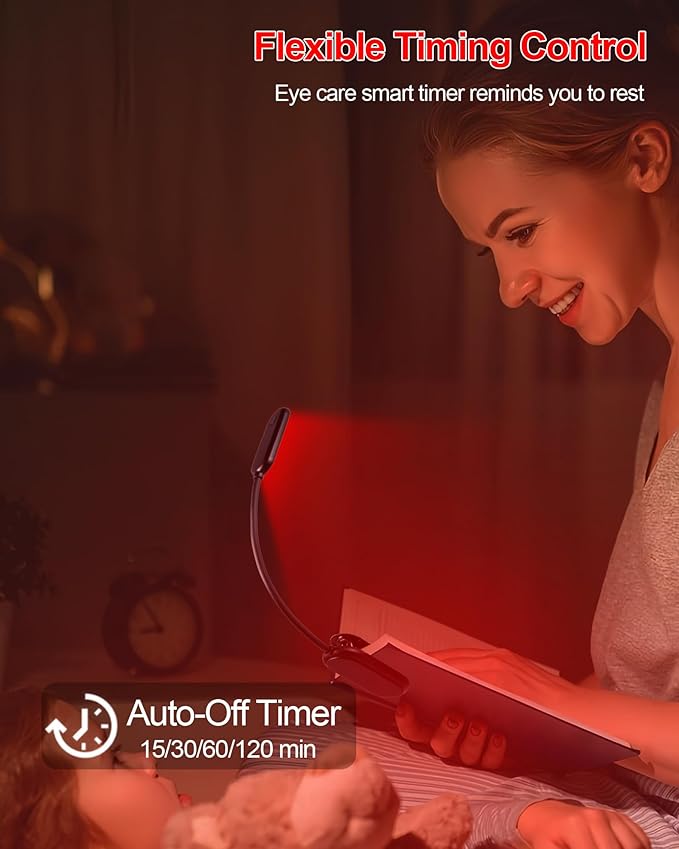 Finezeal 670nm Red Book Light [2 Pack] - Zero Blue Light, Rechargeable Clip On Red Reading Light Lamp for Reading at Night - Poratble Dimmable LED Book Lamp, Gift for Lovers Travel Studying Nursing