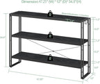 HCHQHS Bookshelf, 3-Tier Industrial Bookcase, Black Open Book Shelf, Freestanding Horizontal Bookshelves with Metal Frame