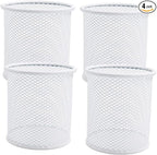 SNOW COOLER Pen Holder Mesh Pencil Holder Metal Pen Holder Cup Pencil Cup Holder for Desk Office Pen Organizer White, 4 Pack