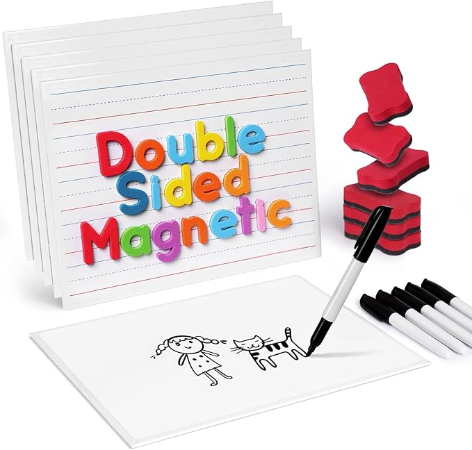 GAMENOTE Small Dry Erase Lap Boards for Kids & Students, Magnetic Double Sided Lined Whiteboards 9x12 for Classroom & Homeschool Use (6 Pack)