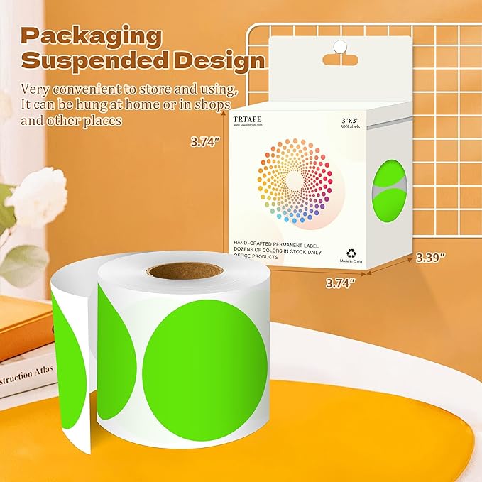 3 Inch Round Color Coding Labels (500 per Roll) - Colored Dot Stickers Round Labels for Inventory, Warehouse, Office Organizing - Light Green Circle Stickers