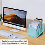 OUTIOE 5-Section Desk File Organizer, Metal Mesh Folder Organizer for Documents, Mail & Office Papers (Blue)