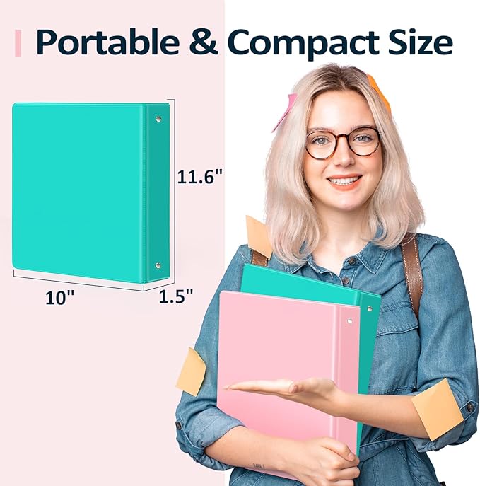 BinderX Extra Durable 3 Ring Binder, Round Rings 1 Inch Binder, Fits 175 Sheets of 8.5x11 Paper, Customizable View Cover with Inside Pockets, Cute 1" Binders, 1 Inch Binders 3 Ring, Aqua Blue
