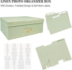 Sprsthai Linen Photo Storage Box – Holds 1700 Photos, 24 Adjustable Dividers & 72 Labels Multi-Use Organizer for Photos, Envelopes, Recipes Beige