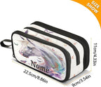 BOENLE Custom White Horse Butterflies Pencil Case Box Boys Girls Personalized Name Large Pencil Pouch Stationery Pen Bag Organizer for Kids Adults School Office