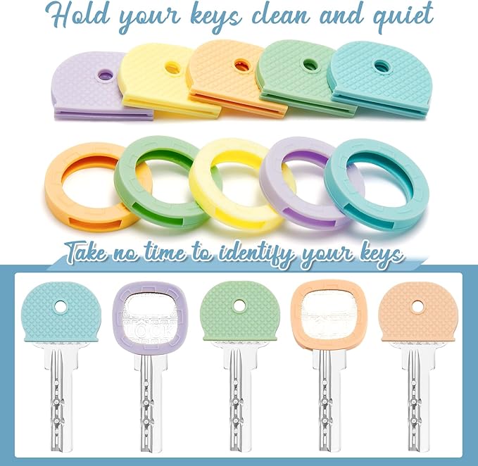 Blulu 80 Pieces 1Inch Colored Key Covers Caps Tags Covers Set Plastic Key Color Identifier Rings Toppers(Pastel Color)
