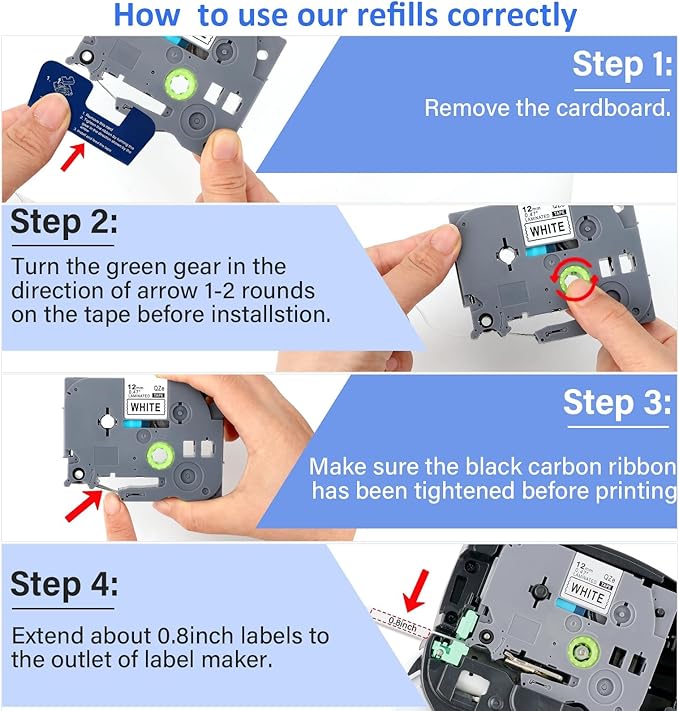 6pack 12mm 0.47'' TZe TZ Tape Laminated White Label Maker Tape Replacement for Brother P Touch Label Tape TZe-231 TZe231 Compatible with Brother PT-D210 PT-D220 PT-H110 PT-D410 PT-P710BT