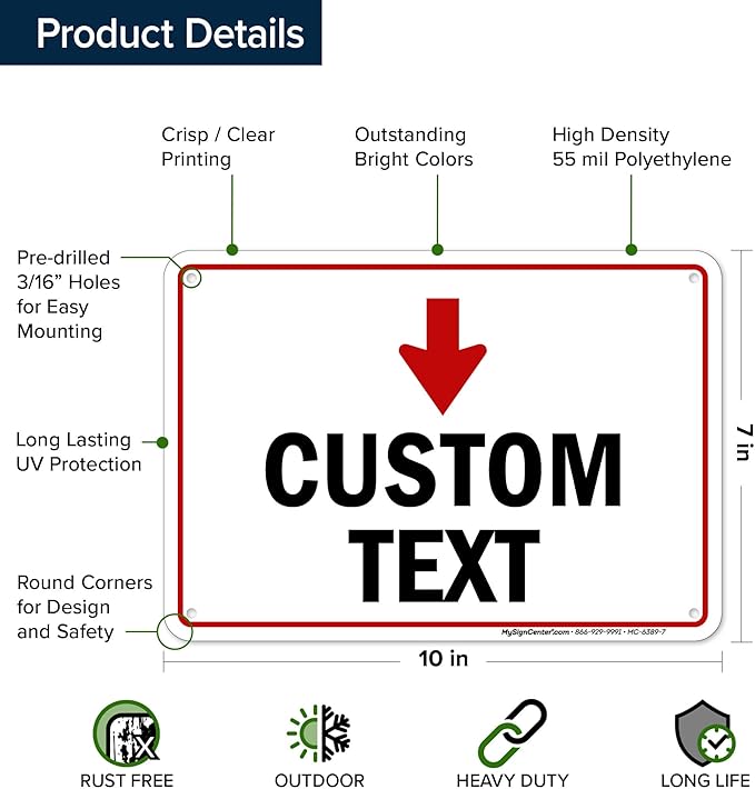 Custom Arrow,Custom Directional Sign, Down Arrow,7x10 Inches, 55 mil thick HDPE (high density polyethylene) Made in USA by My Sign Center