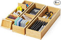 VA1KENE 6PCS Desk Drawer Organizer Tray with 12 Compartments – Bamboo Office Storage Boxes Set for Junk Drawer Supplies, Utensils, Cosmetics, Jewelry and More
