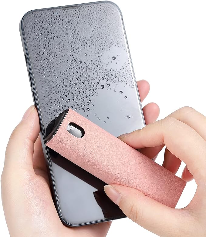 ZERNBER Screen Cleaner, Touch Screen Mist Cleaner, Cell Phone, Laptop and Tablet Screen, 3-in-1 Spray and Microfiber Cloth, Refillable with Water, Alcohol, Sanitizer (Pink -0.35oz)