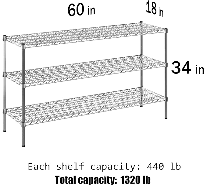 Regal Altair 18" Deep x 60" Wide x 34" Height Wire Shelving Kit | 3-Tier | NSF Commercial Storage Rack Unit