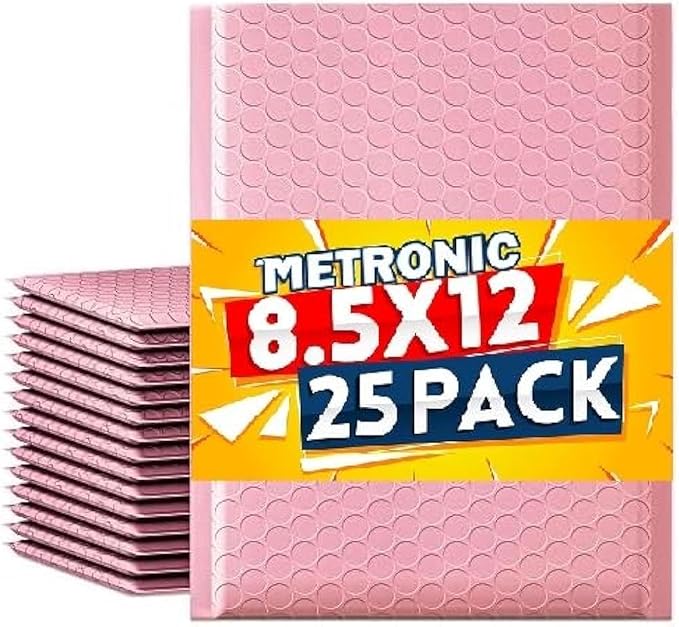 Metronic Bubble Mailers 8.5x11 Inch 25 Pack Light Pink Padded Envelopes Waterproof Bubble Mailer for Decorations Packaging, Small Business, Boutique, Packaging