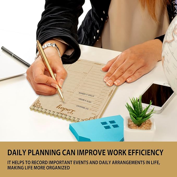 Tlenpo Daily To Do List Notebook 60 Sheets Vintage kraft paper, 5.1 x 7 In, Calendar and Organizer, Spiral Daily Planner Notebook for Office Note and Todo Organization, Retro Yellow