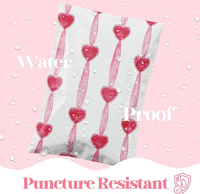 Pretty Package Store 14.5x19 Designer Poly Mailer 100 Pack Heavy Duty Waterproof Self Seal Shipping Bags for Small Business Large Mailing Envelopes Bulk Tear Resistant Packaging Valentine Heart