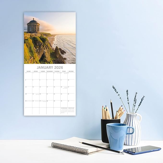 The Gifted Stationery 2026 Square Wall Calendar, Ireland, 16-Month Passport Collection Theme Hanging Calendar with 180 Reminder Stickers, Month Planner for Home, or Creative Spaces, 12x12 In