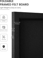 Fluxynara Foldable Cork Board Alternative, Felt Bulletin Board 36" x 24" Black Frame with 24 Adhesive Tabs, Pin Board for Home Office, Classroom, Entryway, Kitchen Wall Decor—Black