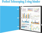 INFUN Telescoping 3 Ring Binder, Portable Plastic 0.75 inch 3 Ring Binder with Telescoping Spine and Foldable Front Cover Holds 8.5" x 11" Paper for School,Office and Homes-Blue