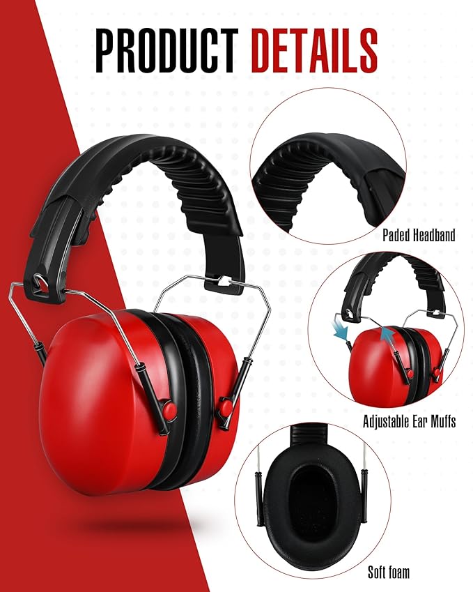 Copkim 12 Pcs Hearing Protection Ear Muffs NRR 28dB Noise Reduction Headphones Shooting Ear Protection Earmuffs(Red)