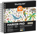 Shuttle Art Marker Pad, 8.9”x8.3” Portable Sketchbook, 40 Sheets Marker Drawing Paper, 110LB/180GSM Smooth Surface Bleedproof Art Paper, Spiral-Bound, Great for Beginners to Draw, Paint & Sketch