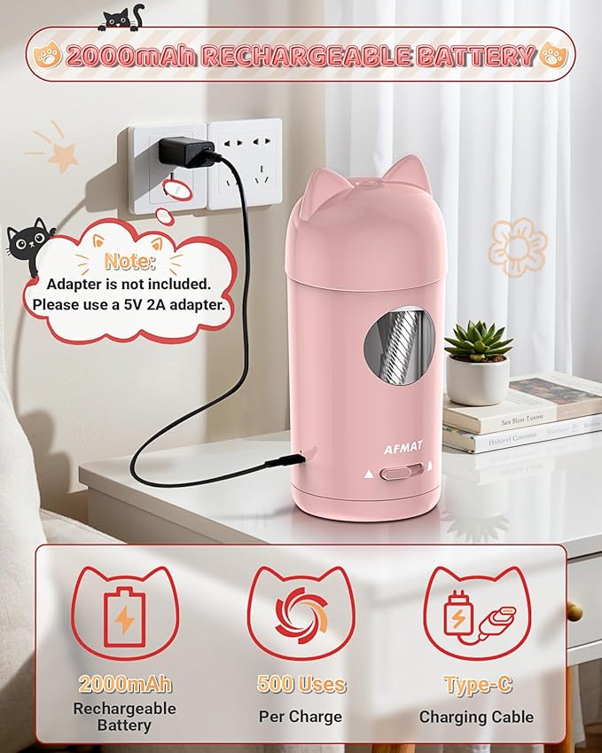 AFMAT Electric Pencil Sharpener, Pencil Sharpener for Classroom, Auto in & Out, Fully Automatic for φ7-8mm Pencils, Rechargeable & Cordless, Kids Pencil Sharpeners for Classroom Home School PSX9