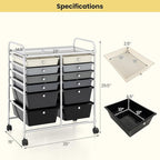 Giantex 12 Drawer Rolling Storage Cart Tools Scrapbook Paper Office School Organizer (Black Gradient)