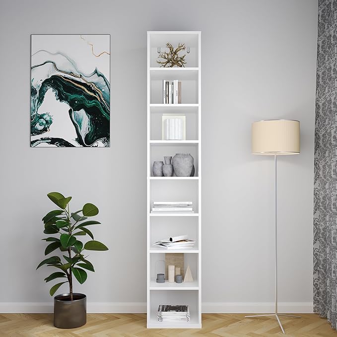 Chyanmoo Wood Cube Storage Organizer White Bookshelf - 1-Tier Freestanding Storage Cabinet with Legs for Home Office, 8-Cubes Open Shelf