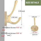 TOFIIGREM Gold Coat Hooks for Wall, 2 Pack Heavy Duty Towel Robe Hooks, Hats Hooks for Entryway Cubicle Closet Mudroom Bathroom Garage